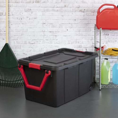 40 gallon plastic storage box, gray stackable storage container with snap-on lid, suitable for garage, attic, basement and warehouse.
