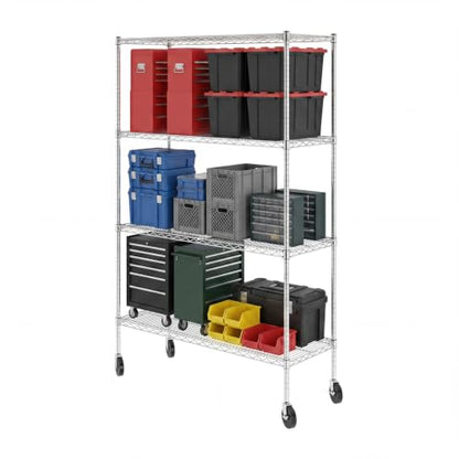 SafeRacks NSF 4-Tier Heavy Duty Steel Wire Rack w/Wheels (18"x48"x72") - color: Silver, size: 18"x48"x72" 4-Tier