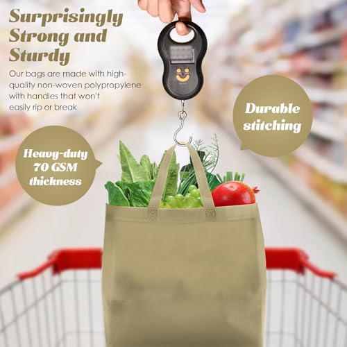 Reginary 50 Pcs Reusable Tote Bags Shopping Bags Non Woven, Light Brown - color: Light Brown