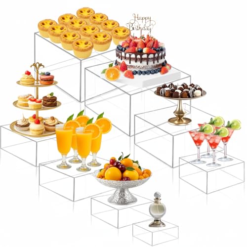 Geelin 8 Pack Acrylic Buffet Display Risers for Food Jewelry,Clear,Flat - color: Clear, style: Flat