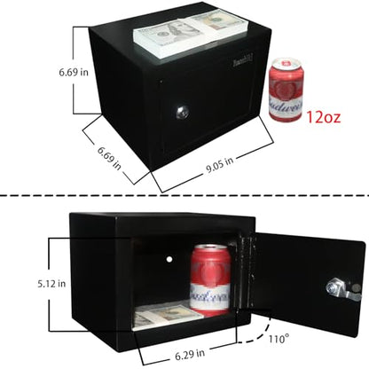 Yuanshikj Steel Small Safe Lock Box with Key Security, 0.23 Cu Ft, Black