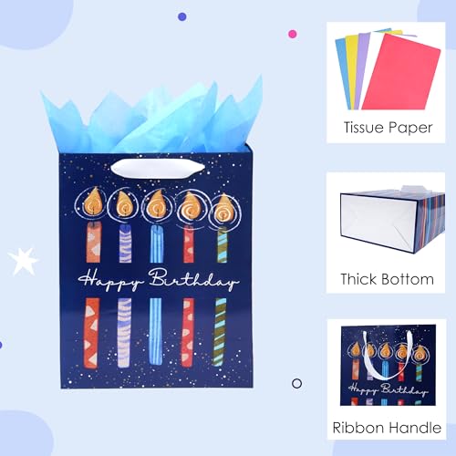 Nihuecne 8 Pack Birthday Gift Bags Assorted Sizes with Tissue Paper