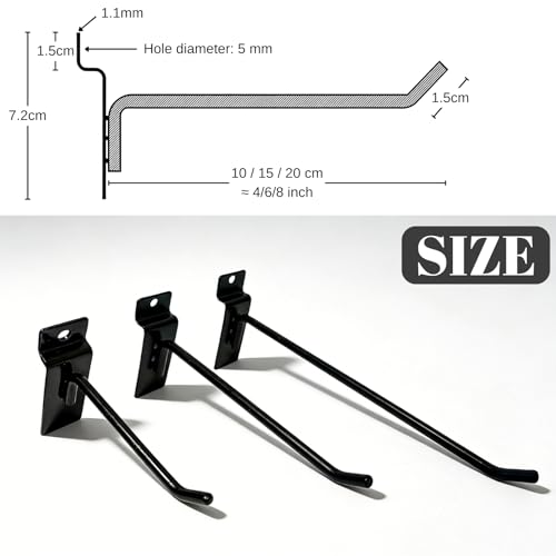 Slatwall Hooks 24pcs Assortment Kit 4/6/8 Inch Heavy Duty Slatwall Accessories for Garage Shop Retail Organization Pegboard Gridwall Display