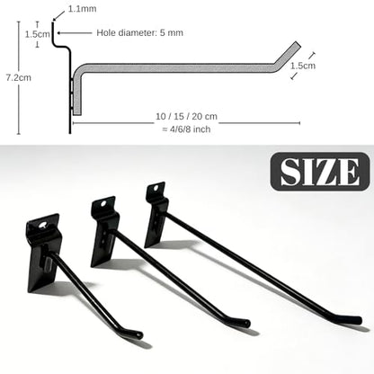 Slatwall Hooks 24pcs Assortment Kit 4/6/8 Inch Heavy Duty Slatwall Accessories for Garage Shop Retail Organization Pegboard Gridwall Display