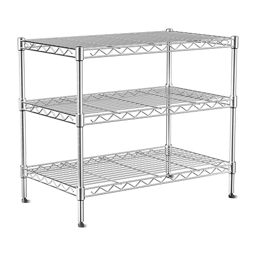 3-Tier Wire Shelf Rack,3-Shelves Metal Storage Rack with Lockable Wheels - size: 3-Tier,24"x14"x22"(WxDxH)