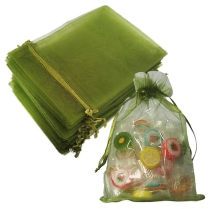 Gmnosuw 50pcs Sheer Organza Mesh Drawstring Gift Bags 4x6 Inch Olive Green - color: Light Green, size: 4x6 Inch (Pack of 50)