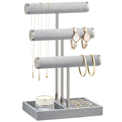 Jewelry Organizer Stand Display, 3 Tier Velvet Bracelet Holder, Grey - color: Grey, size: Standard