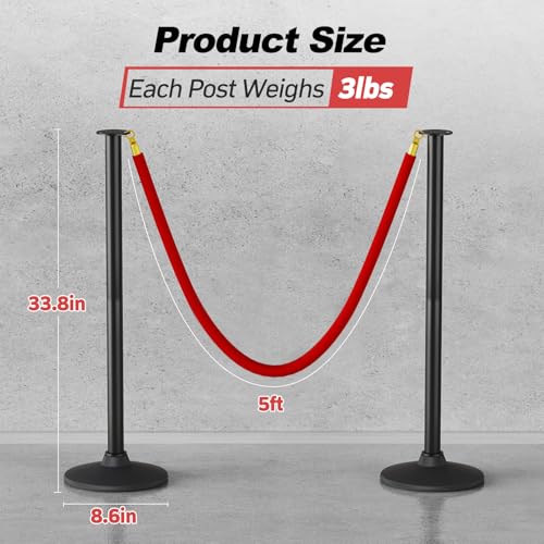 BATTIFE 2 Pack Plastic Stanchion Posts, Red Velvet Rope, Crowd Control - color: Red, size: 33.8inch