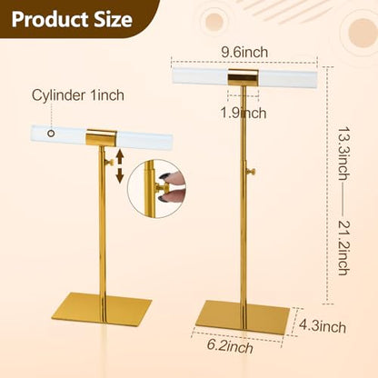 Jewelry Display Stand 2 Packs Stainless Steel Purse Display Stand Acrylic Necklaces Holder Towers Adjustable Height Tabletop Jewelry Organizer for Home Store Boutique