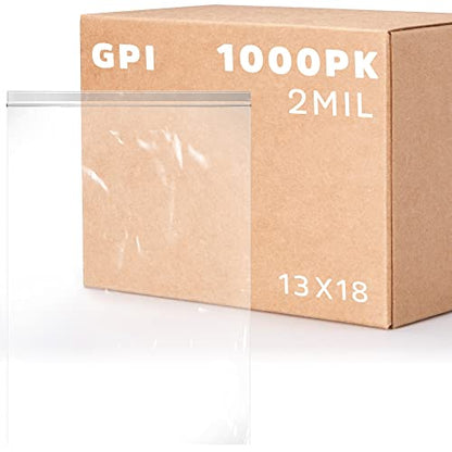 GPI - 2.5 Gallon Extra-large Zip Bags, 13" x 18" Large Reclosable Lock Zip Bags, Clear Plastic Zipper Storage Bags with Zip Top Lock for Freezer, Clothing, Food, Supplies - 1000 Count - size: 13" x 18"