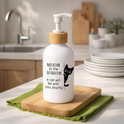 Funny Cat Bathroom Soap Dispenser, Black Cat Lover Gifts Glass Hand Soap Dispenser with Pump, Black Kitty Refillable Handsoap Liquid Bottle for Bathroom Washroom Restroom Countertop - color: Black Cat