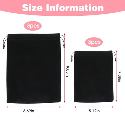 6 PCS Velvet Jewelry Pouches, 2 Sizes Black Velvet Bags with Drawstrings, Small Velvet Pouch for Wedding Party Favors Christmas, 5x7, 6x9 inch