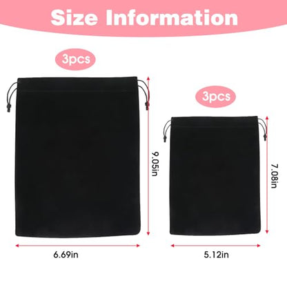 6 PCS Velvet Jewelry Pouches, 2 Sizes Black Velvet Bags with Drawstrings, Small Velvet Pouch for Wedding Party Favors Christmas, 5x7, 6x9 inch