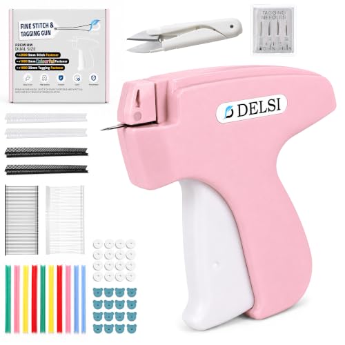 DELSI Stitch Gun for Clothes, Clothing Tag Gun Kit with 4000 Fasteners - color: Baby Pink