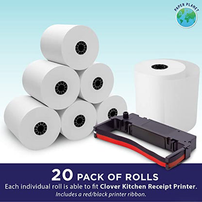 PaperPlanet White Bond Paper for Clover Kitchen Printer 20 Rolls & 1 Ribbon - size: 20 Rolls & 1 Ribbon