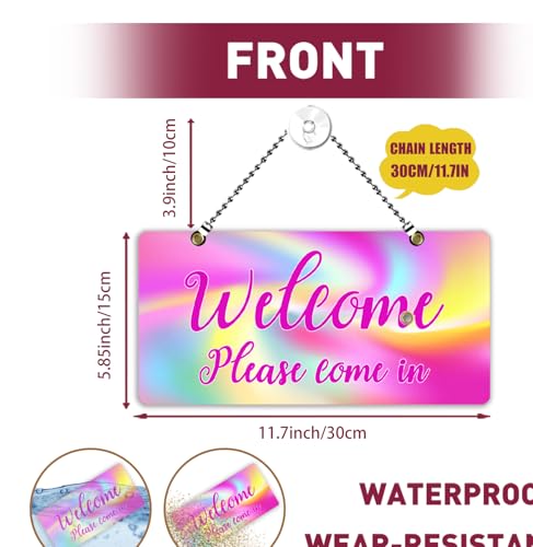 PLIGREAT Rainbow Swirl Double Sided Open Closed Sign with Clock Welcome Please Come In Sorry We Missed You Signs for Business Retail Store Window Wall Decor Hanging Door Signs with Chain, Pink - style: Rainbow Swirl