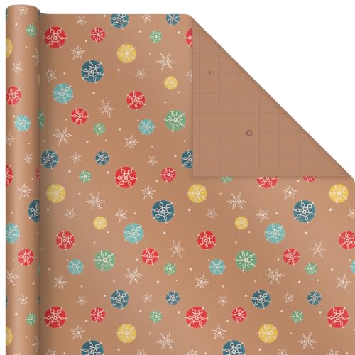 Hallmark Christmas Wrapping Paper Rolls, Brown Kraft Holiday Gift Wrap (Pack of 3: 90 sq. ft. ttl) Snowflakes, Pink Trees, "All Kinds of Merry"