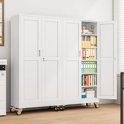 pozdeg 73.6" White Lockable Rolling Metal Garage Storage Cabinet - color: White, size: 17.7"D x 35.4"W x 73.6"H