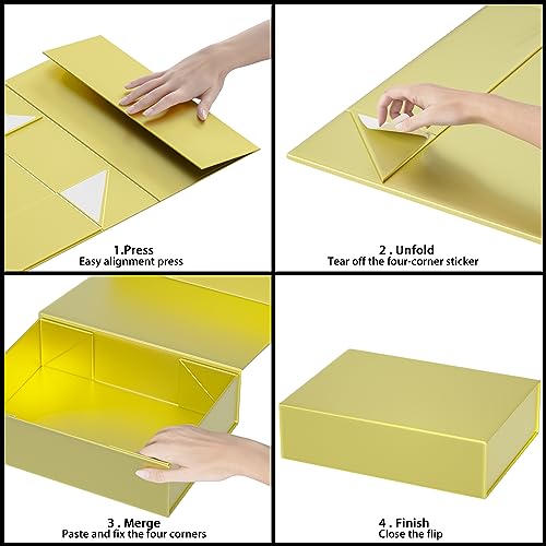 Gold Gift Boxes 11.9" x 8.5" x 3.3",Magnetic Closure Gift Box for Presents - color: Gold/5PCS