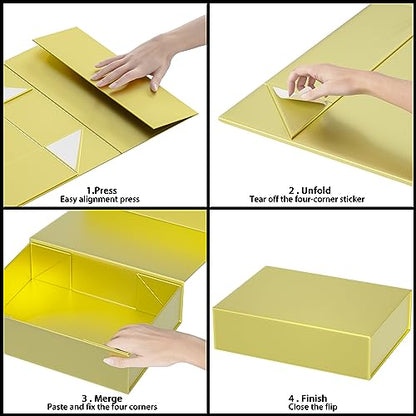 Gold Gift Boxes 11.9" x 8.5" x 3.3",Magnetic Closure Gift Box for Presents - color: Gold/5PCS