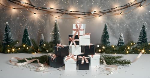Gift Box with Lid for present,12pcs,Collapsible, 6"×6"×6" - color: White & Black, size: 6 x 6 x 6 Inch