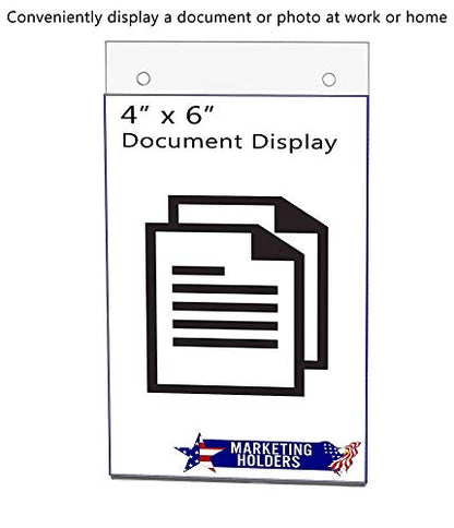 6 Pack Sign Holder with Hanging Hardware 4" x 6" and Pre Drilled Holes Clear Acrylic Sleeve for Menus Advertisements and Flyers in Office Buildings Restaurants and Reception Areas by Marketing Holders - size: 4"W x 6"H