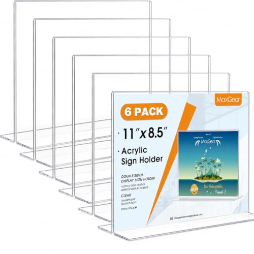 MaxGear Acrylic Sign Holder 8.5x11 Horizontal 6 Pack, Double-Sided Display - size: 11"x8.5" - 6 Pack