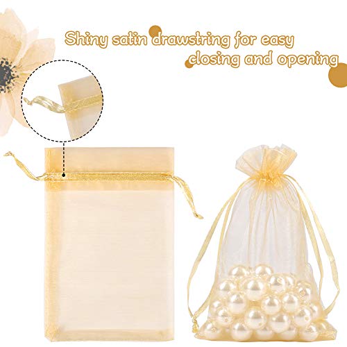 HRX Package 100pcs Gold Organza Gift Bags, 4 x 6 inch Candy Mesh Drawstring Favor Bags Jewelry Pouches for Christmas Wedding Party - color: Gold