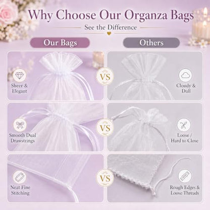 Sukh 100pcs Organza Bags 4''x6'' - White Small Mesh Drawstring Gift Bags - color: White, size: 100 Count (4 x 6 Inches)