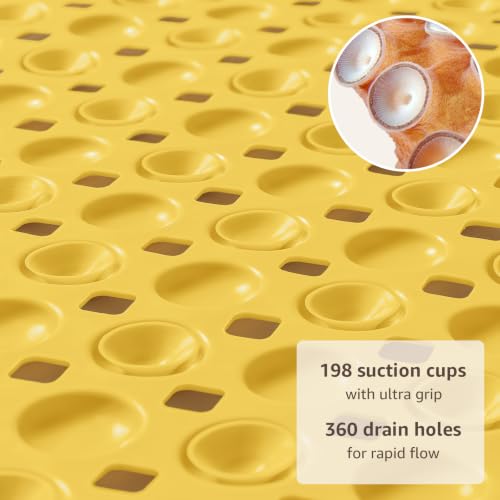 OTHWAY Bath Tub Shower Mat Non Slip, Bathtub Floor Liner Mats for Inside Shower Bathroom, Suction Cups and Drain Holes for Feet Scrubbing, Machine Washable, Soft on Feet, 35x16 Inch, Light Yellow - color: Light Yellow