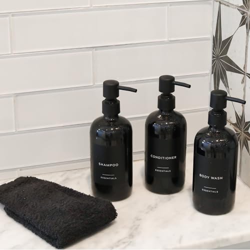 Stylish Shampoo & Conditioner Dispenser Set of 3 - Black 21oz Bottles - color: Black