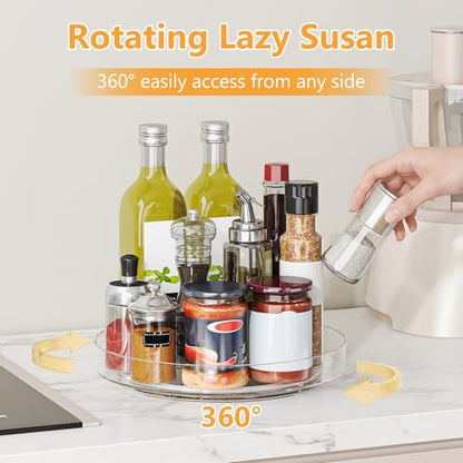 4 Pack 10 Inch Clear Lazy Susan Turntable Organizer for Cabinet, Non-Slip Acrylic Rotating Tray with Raised Edge, Spinning Spice Rack for Kitchen Pantry, Refrigerator, Vanity, Bathroom - size: 10inch - 4 Pack