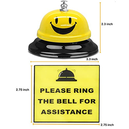 Call Bell with Ding Sign Sticker, 3.3Inch - Large Yellow Desk Service Bell for Restaurant, Hotel, Office, Kitchen, Party - color: Yellow Smile W Ding Sign