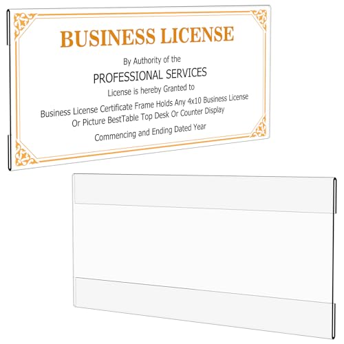 Boloyo Acrylic Business License Display Holder for Wall, 1PC 10 inch Clear Display Stand Frame Easel Base Protector for 4x10 Business License Certificate Collectors - color: 1PC, size: 10 x 4 inch