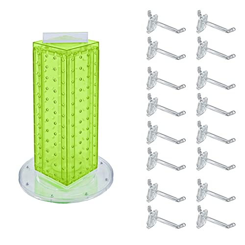 Azar Displays 700220-GRE-2C16 Four-Sided 4”W x 12” Revolving Pegboard Tower Kit Counter Display with 16-Pack of 2 inch Locking Hooks, Green - color: Green, style: Pegboard + Hooks