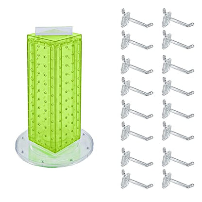 Azar Displays 700220-GRE-2C16 Four-Sided 4”W x 12” Revolving Pegboard Tower Kit Counter Display with 16-Pack of 2 inch Locking Hooks, Green - color: Green, style: Pegboard + Hooks