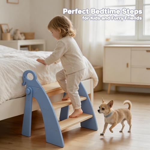 Step Stool for Toddlers & Kids, Bathroom Sink, 3-Step Foldable, Blue - color: 3 Step Blue
