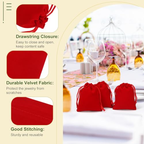 Shintop 50pcs Little Velvet Bags, 3x4inch Red Drawstring Gift Bags - color: Red, size: 1 Count (Pack of 50)