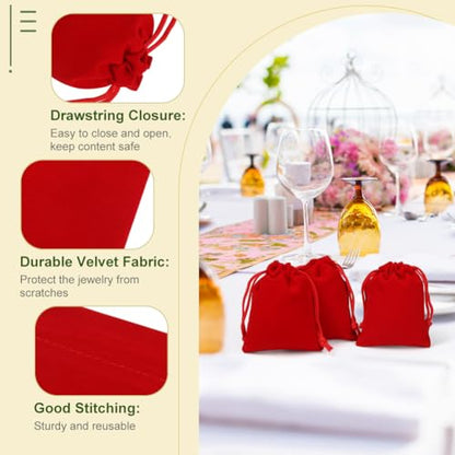 Shintop 50pcs Little Velvet Bags, 3x4inch Red Drawstring Gift Bags - color: Red, size: 1 Count (Pack of 50)