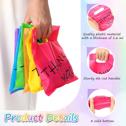 Janlaugh 300 Pcs Thank You Bags Colorful Plastic Handles 6" X 8" - size: 6" x 8"