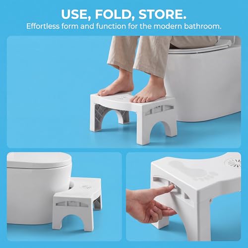 7 Inches Foldable Toilet Stool with Anti-Slip Feet, Squatting Posture Aid for Healthy Pooping, Portable Travel Bathroom Foot Support, Easy Storage Assistance Step for Adults