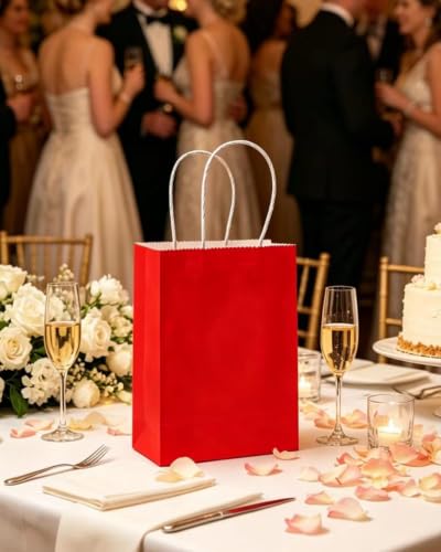 qiqee 24PCS Mini Gift Bag with Handles Bulk 4.5"x2.5"x6" Gift Bags Red Bags Multiple Uses - color: Red