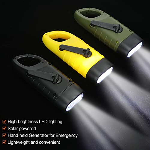 6 Pack Hand Crank Flashlights Solar Powered Flashlight, Green Yellow Black - color: Green Yellow Black