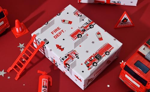Sikiweiter Fire Truck Wrapping Paper Roll – 17 Inches x 16.5 Feet, Red Fire Engine Print, Perfect for Kids’ Birthday Parties, Firefighter-Themed Gifts & Celebrations(Fire Fighting Truck) - color: Fire Fighting Truck