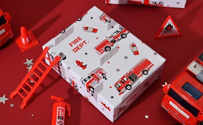 Sikiweiter Fire Truck Wrapping Paper Roll – 17 Inches x 16.5 Feet, Red Fire Engine Print, Perfect for Kids’ Birthday Parties, Firefighter-Themed Gifts & Celebrations(Fire Fighting Truck) - color: Fire Fighting Truck