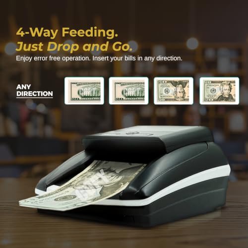 K630 Counterfeit Bill Detector for US Dollars. Checks for UV(Ultraviolet), MG(Magnetic), IR(Infrared), Paper Quality and Size. (Battery Bundle)