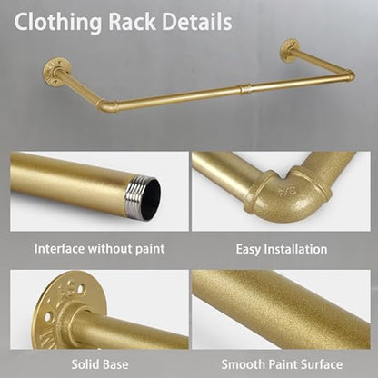 AddGrace Industrial Iron Pipe Clothing Garment Rack Wall Mounted Closet Rod Retail Display Rack Closet Storage Clothes Organizer Gold - color: Gold
