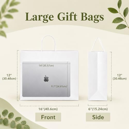 MESHA Gift Paper Bags White Large 16x6x12 100 Pack,Kraft Bags with Handles - color: White
