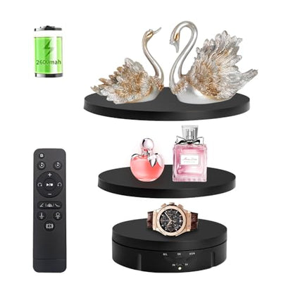 Qinmay 3 in 1 Rotating Display Stand with 5.9/7.08/8.66 inch Replacement Cover, 360 Degree Rotating Display Stand with Remote Control for Photography Products and Video Show,Max Load 22Lbs-Black