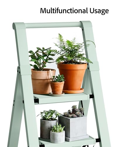 Taranta 3 Step Ladder,Aluminum Step Stool Foldable-Fairyland Green - color: Fairyland Green, size: 3 Step
